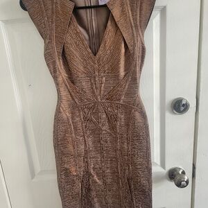 Herve Leger Copper Textured Mini Dress